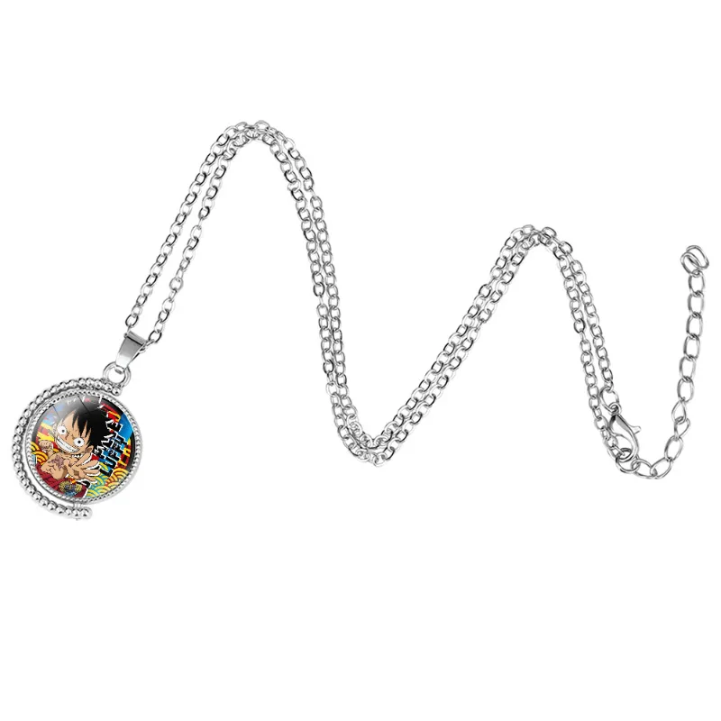 10 Designs Anime Time Gem Rotatable Necklace Cosplay Zoro Luffy Law Double Side Rotate Metal Pendant Necklace for Women Men