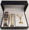 Reloj rosa negro + accesorios dorados + caja