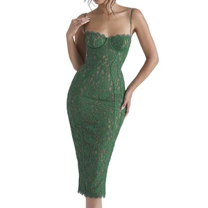 Custom Stylish Strapless Lace Slit Zipper Back Summer Women Casual Sexy Bodycon Dresses