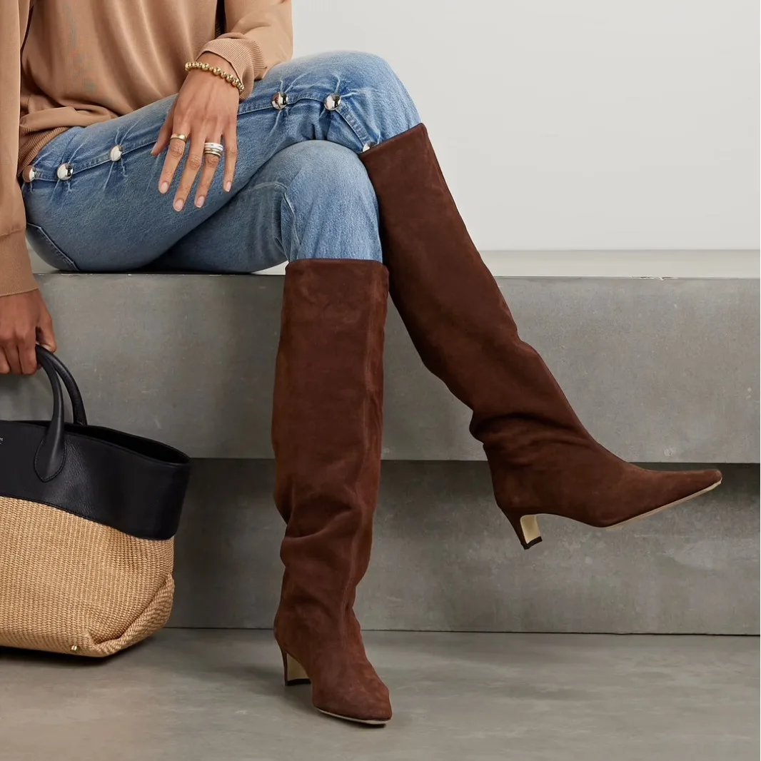 New Style Suede Leather Winter Ladies Boots Square Toe Low Kitten Heel Boots Women Shoes Knee-high - Image 2