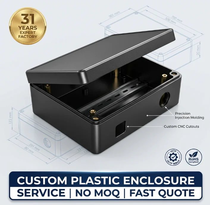 Involucro elettronico in plastica ABS personalizzato OEM, scatola progettuale impermeabile IP65, servizio di stampaggio ad iniezione certificato IATF 16949