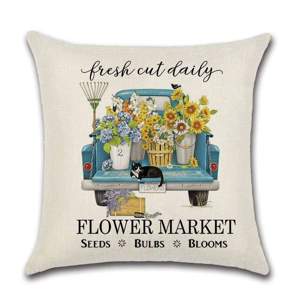 Download Truck With Flower Pattern Burlap Decor Spring Sublimation Outdoor Cushion Covers Pillow Case Buy Farmhouse Spring Home Decor Flax Linen Square Pillow Pattern Clear Digital Printing Quality Pillow Wholesale Cushion Cover Pillow