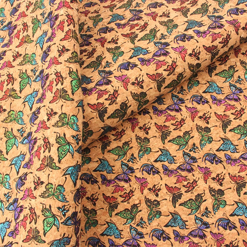 Веганская Экологически чистая 0 4 мм Натуральная португальская Радужная пробковая ткань с бабочкой для пробковой обуви сумки на