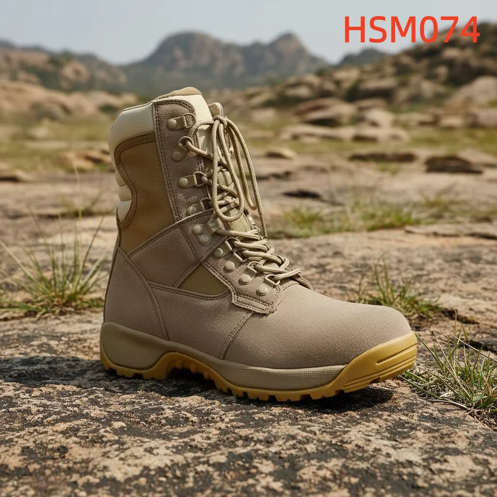 YWX,Gobi Exploration Against Shock Thick EVA+rubber Sole Desert Boots Plateau Training TAN/Black Combat Boots with Zipper HSM074