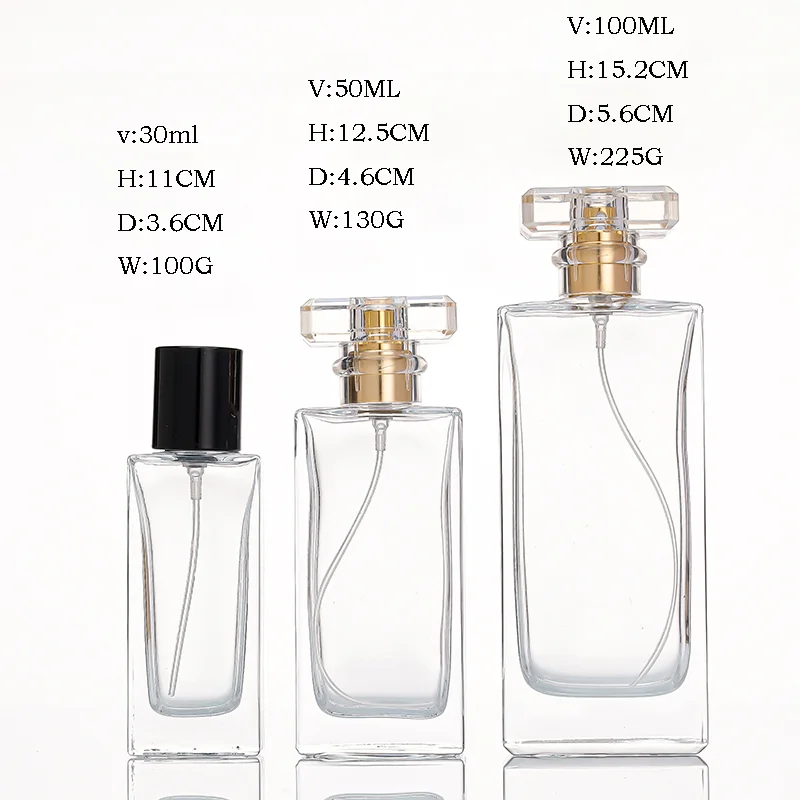 In Stock High Quality Square Perfume Glass Bottle 30ml 50ml 100ml Perfume  Packaging Bottle