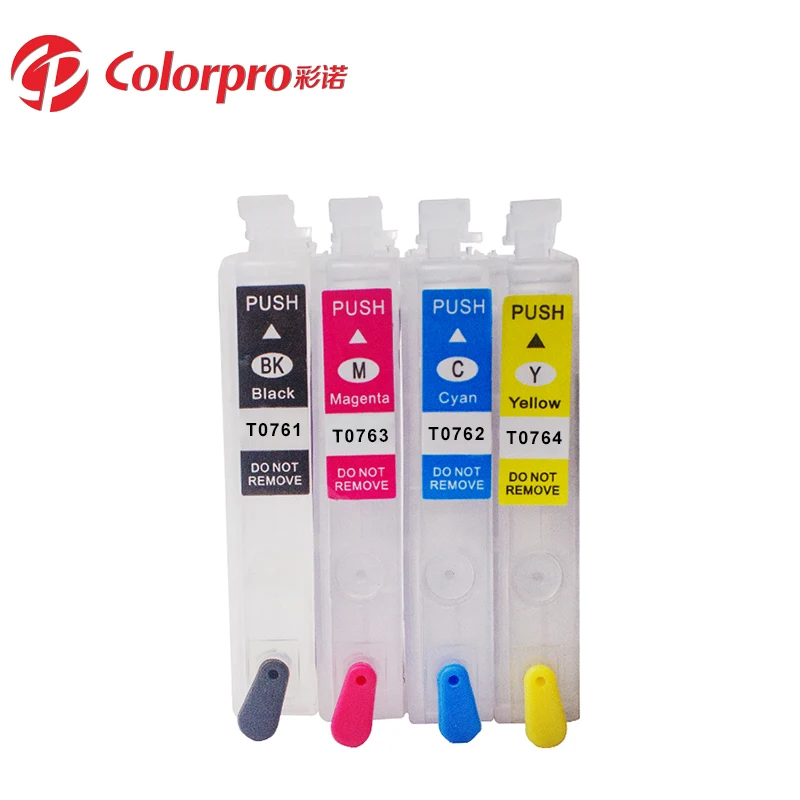 Colorpro T0761 T0762 T0763 T0764 Color Refillable Ink Cartridge Refill Compatible for  ME2 ME200 C58 CX2800 Inkjet Printer