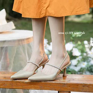 OEM/ODMPointed Thin Heel High Heel French Single Shoes Women's Bridesmaid Shoes Baotou Summer High Top Open Back Outdoor