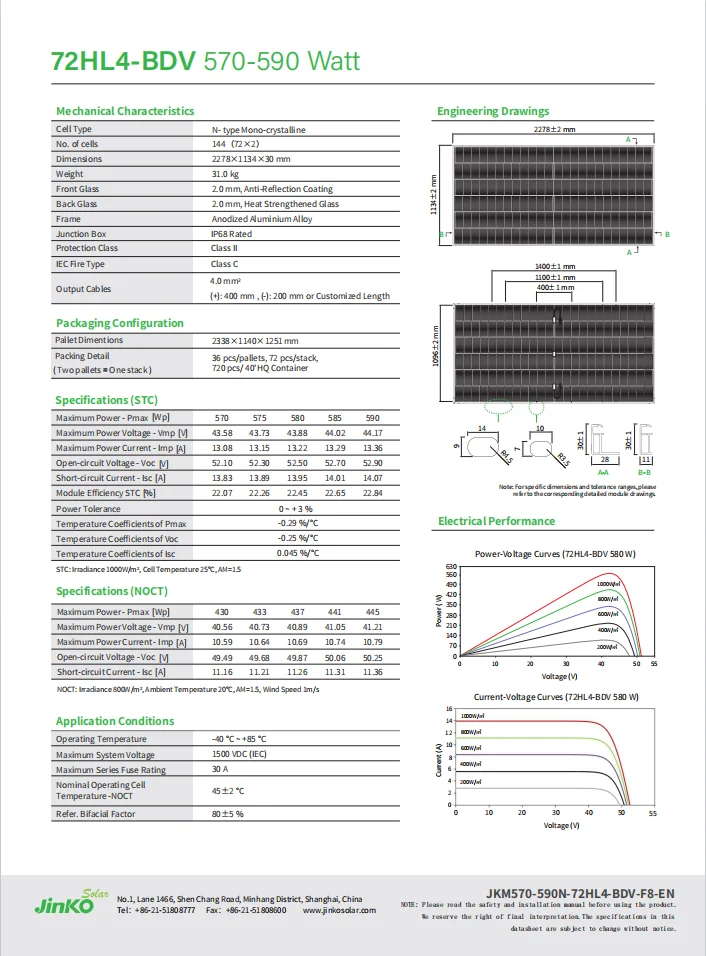 Jinko Tiger Neo N-type Panel Solar N-type 72hl4-bdv 570w 575w 580w ...