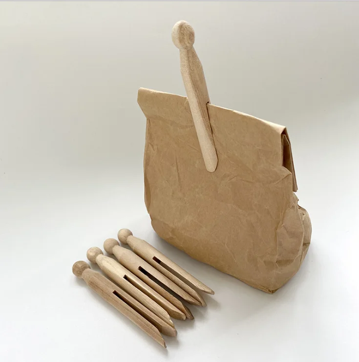 Natural Wood Color Round Head Doll Pegs Wooden Clothespins Clips