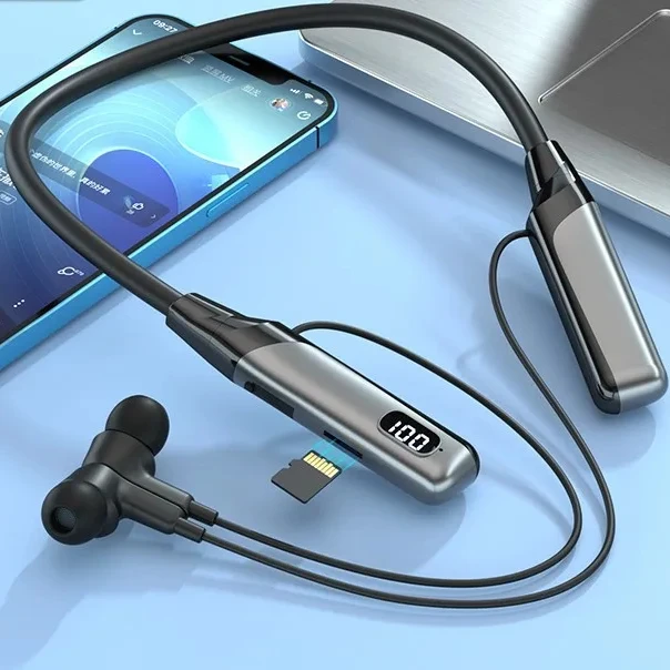 BT 5.3 Wireless Earphones Running Sport Neckband Headset Music TWS Intelligent Earbuds Support TF Card Music Game Mode