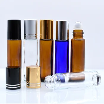 high quality essential oil perfume 5ml 8ml 10ml 10 ml clear blue amber glass roll on bottles with stainless steel roller ball