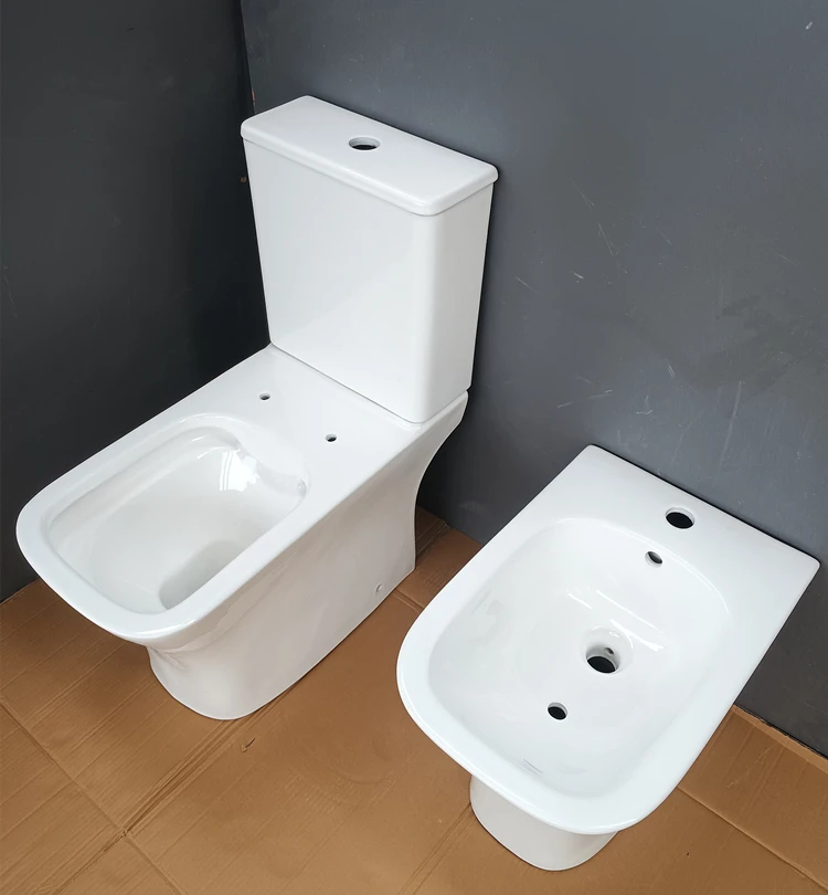 Floor Mounted Porcelain Inodoro Bathroom Ceramic Washdown Two Piece Toilet Seat With Bidet  1 or 3 AGUJEROS
