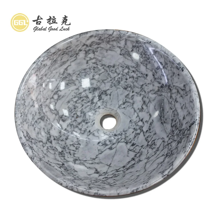 Nature Marble Stone One Hole Bathroom Sinks Surface Polish Round Carved Marble Basin Sink details