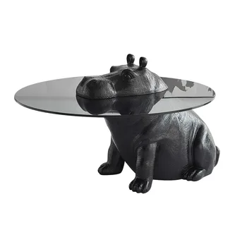 Factory Price Animal Design Round Tea Table Modern Living Room Tempered 