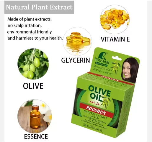 ROUSHUN Private Label Natural Extract for Women and Man Sizing Shine Strong Hold Olive Oil Hair Gel
