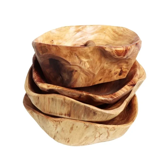 High Quality Factory Direct Sale Creative Wood Bowl Root Carved Bowl Handmade Natural Real Wood  Wooden Salad Bowl