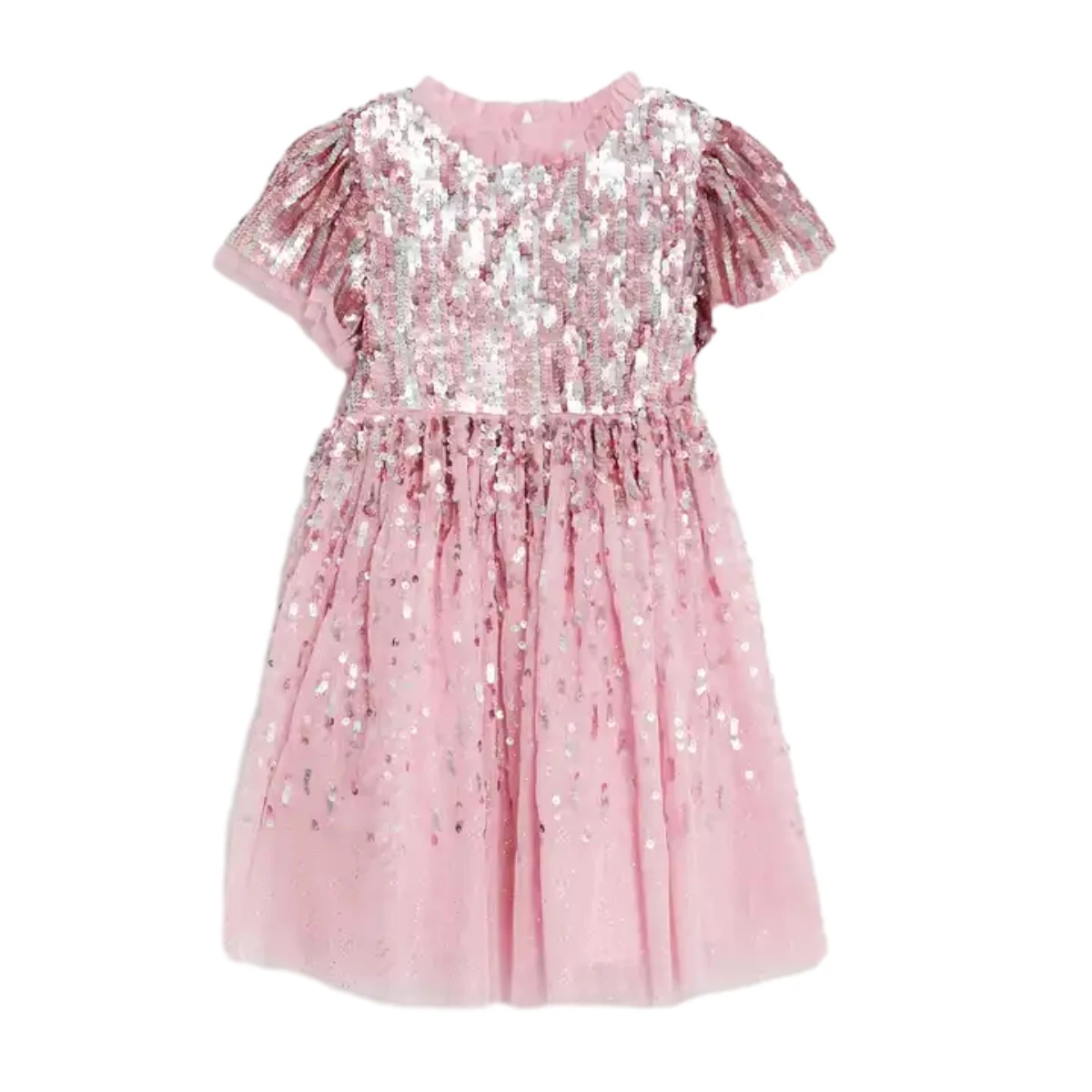 Customizable Gradient Color Sequin Dress for Girls O-Neck Elegant Design Solid Pattern Custom Style ODM Supply