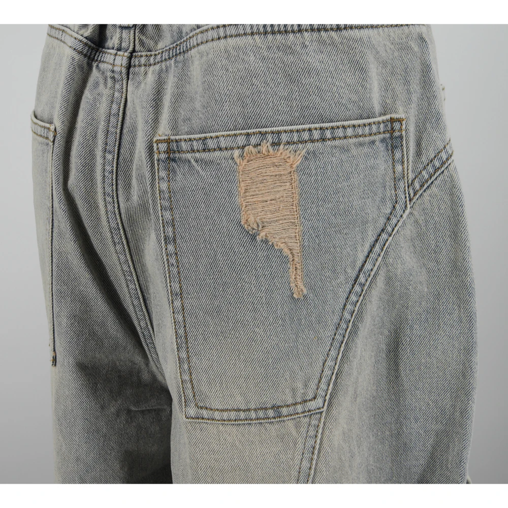 Trendy Women's Light Blue Baggy Jeans with Distressed Design High Waist Fashion Denim Trousers