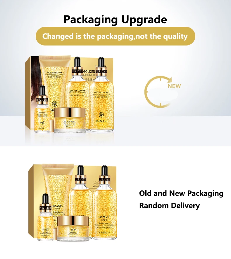 OEM/ODM BIOAQUA IMAGES Whitening Moisturizing 24k Gold Rice Extract Skin Care Set
