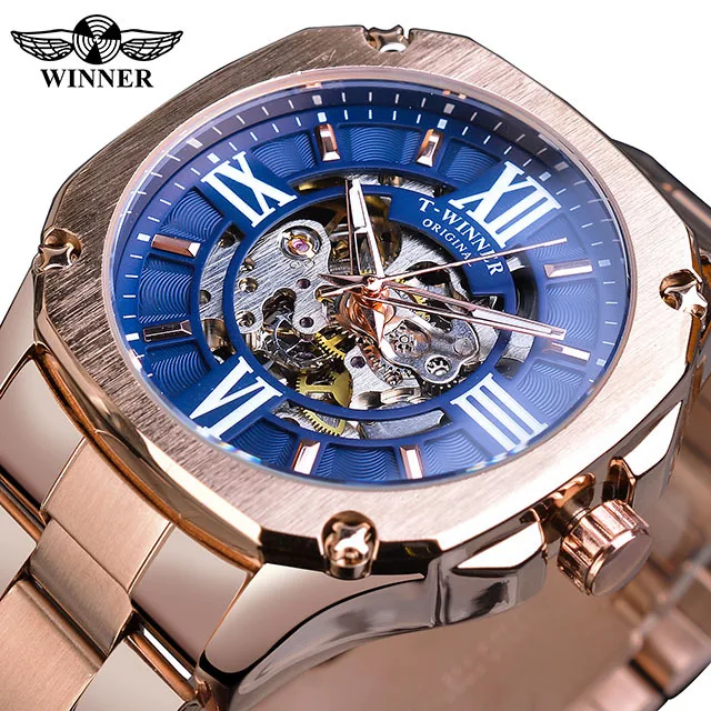 T-WINNER Automatik uhr Casual Steampunk Big Dial Casual Stahlband