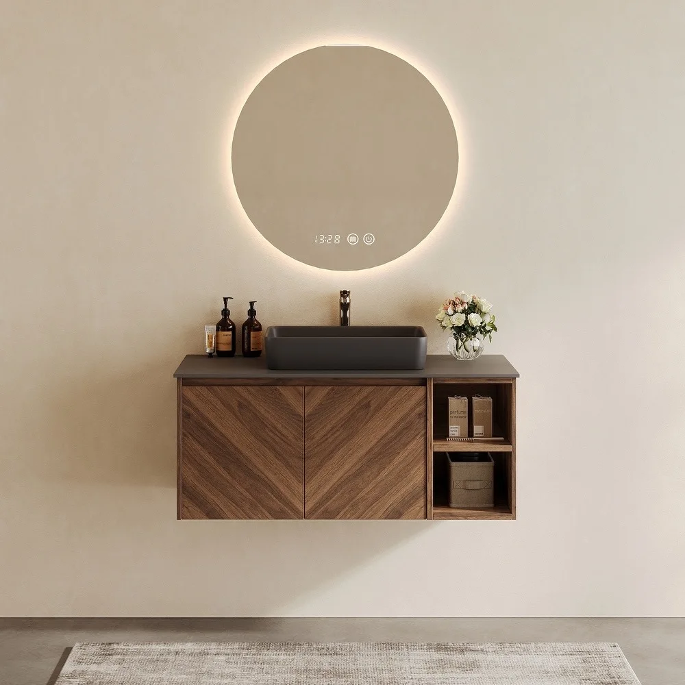 product single bathroom vanity cabinet modern wooden hotel wall mounted bathroom cabinet with sink set-8