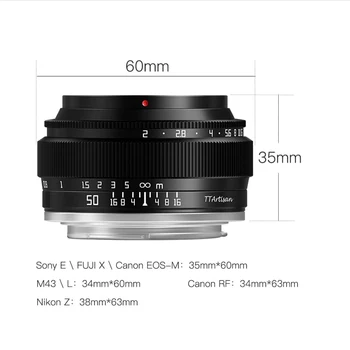 TTArtisan 50mm F2 Full Frame Camera Lens Large Aperture Manual Fixed Camera Lens for E/X/M43/EOS-M/RF/Z/L Mount detail image