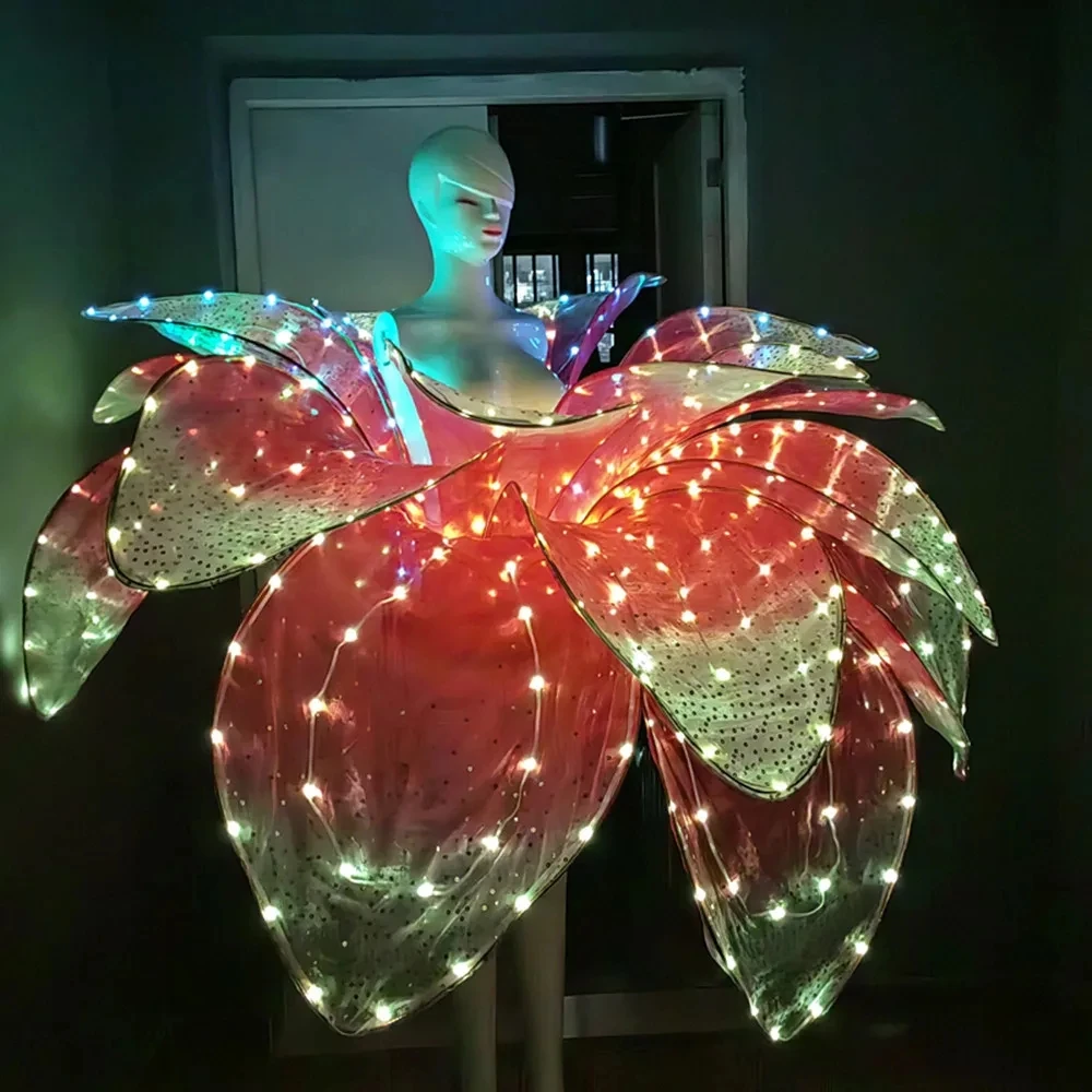 Full Color LED Petal Skirt Blossom Long Dress for Adults Colorful Flower Opening Dance Performance Big Swing Modern Dress