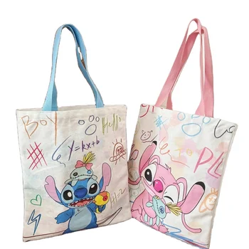 Wholesale Cartoon Stitchess Canvas Bag Simple Cute Shoulder Bag Large Capacity Tote Bag Student Canvas Schoolbag