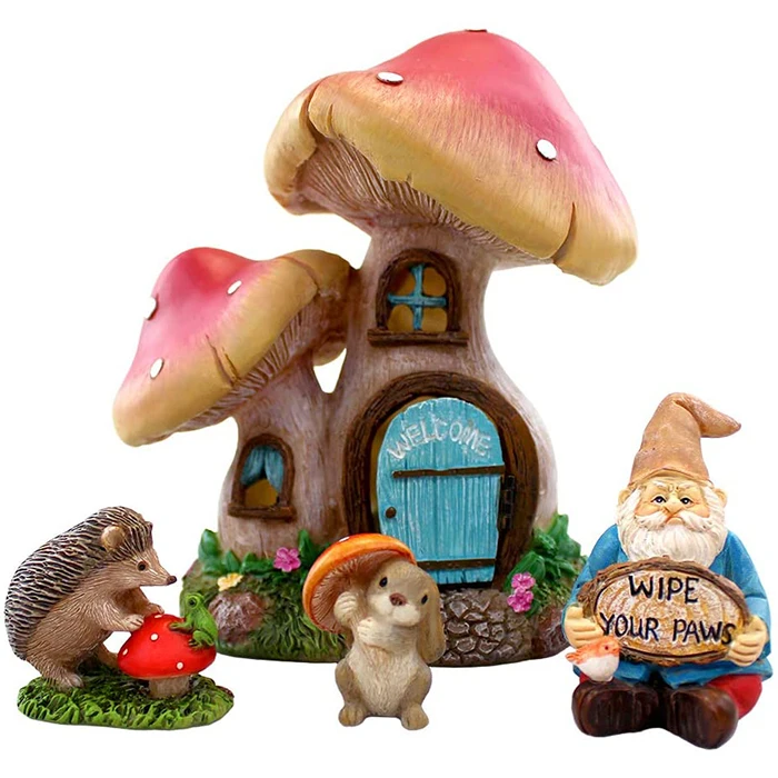 and Toadstool Mushroom House with LED Lights Hedgehog Miniature Fairy Garden Set with Gnome NW Wholesaler Little Critters Gnome House Kit Bunny Rabbit 