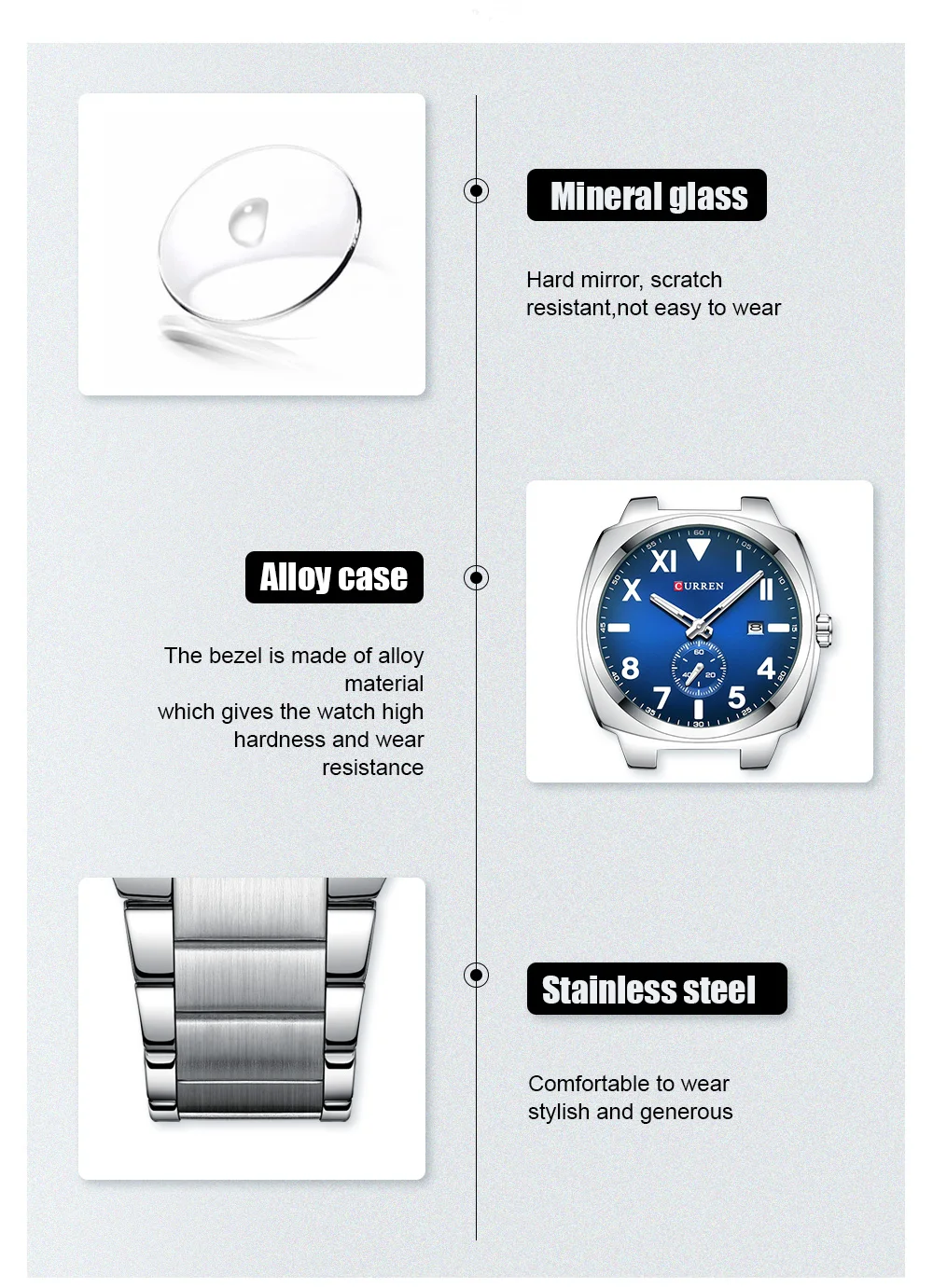 CURREN 8472 Watch for Man Luxury Man Wristwatch 3ATM Waterproof Quartz Watches Luminous Hands with Date Relogio Masculino