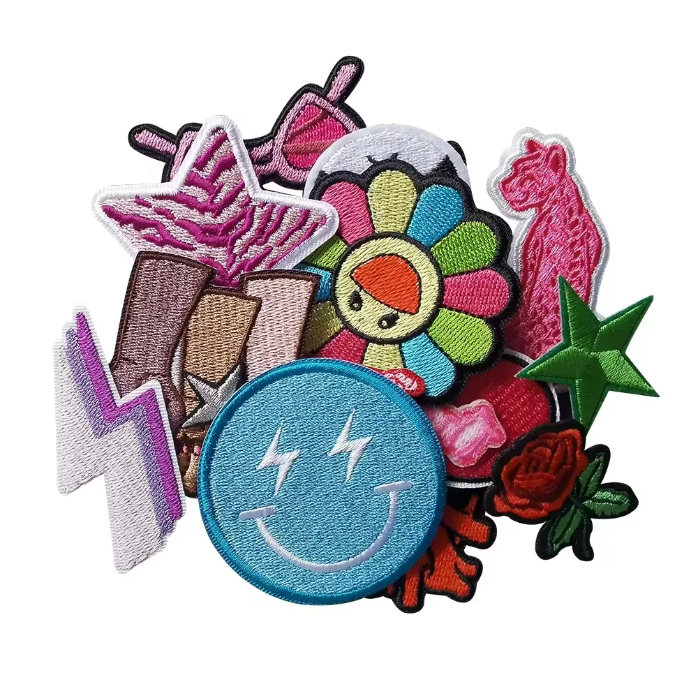Custom Textile Label Tag With Logo Garment Embossed Embroidered Patches Heat Transfer Iron on Logo Embroidery Badges for Clothes
