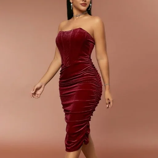 D & M роскошное женское привлекательное мини-платье без бретелек с рыбьей костью для вечеринок с натуральным поясом до колен моющееся экологически чистое