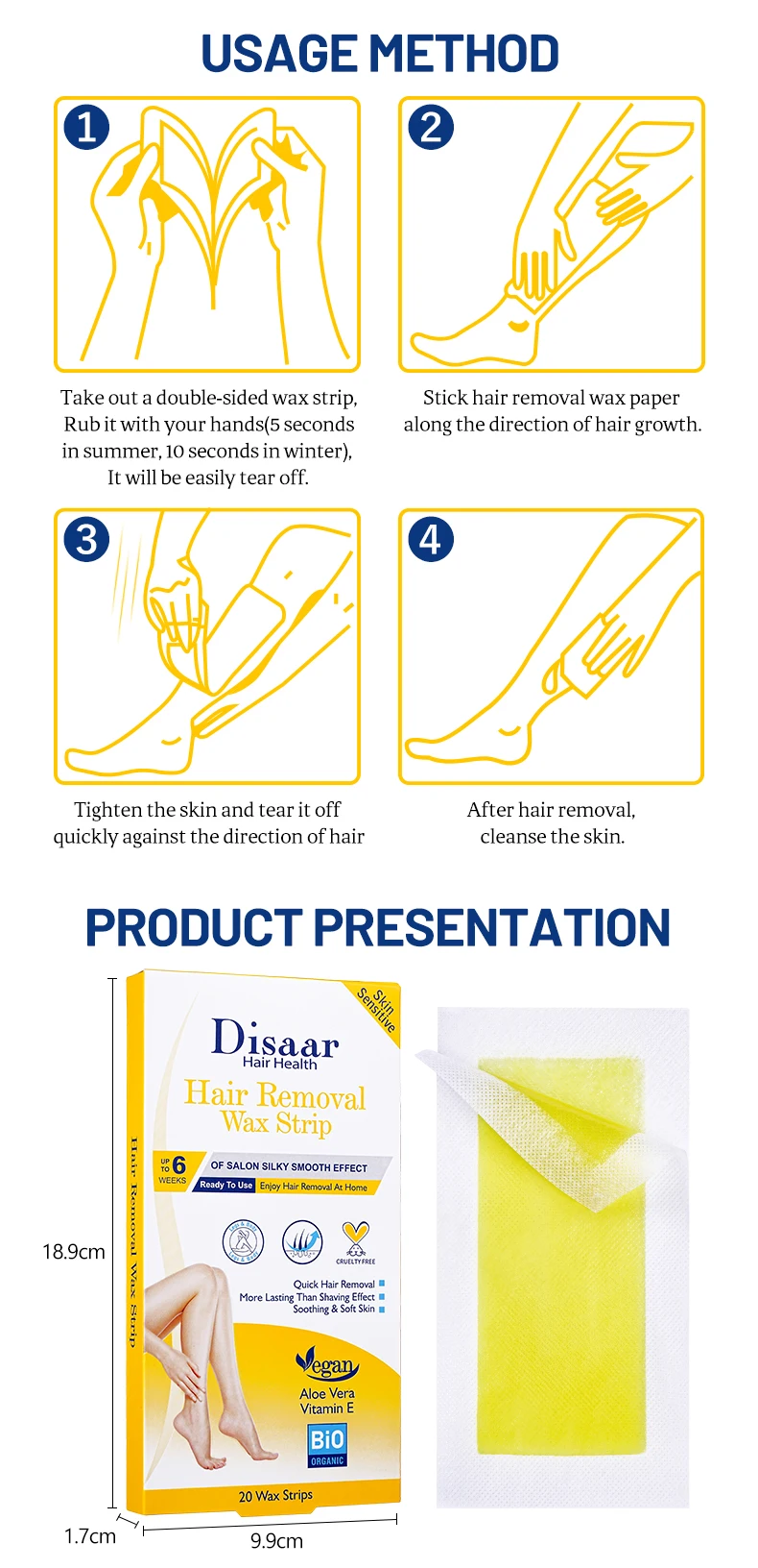 Disaar Skin Sensitive Wax Strips Hair Removal Wax Strips Body Wax Strips for Hair Removal
