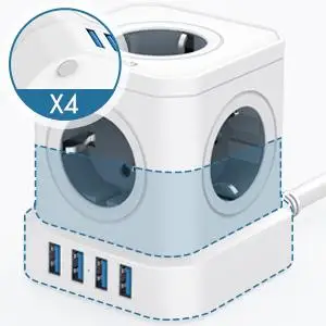 Extension Lead With 4 USB Ports Power Strips 5 AC Outlets Surge Protector Extension Socket EU Power Strip
