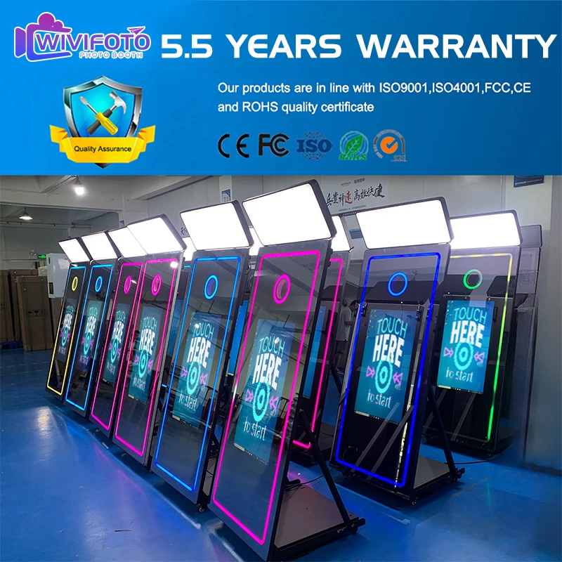 White Color Interactive Self-service Magic Mirror Photo Booth With Printer and Camera 10-point Touch Photo Booth