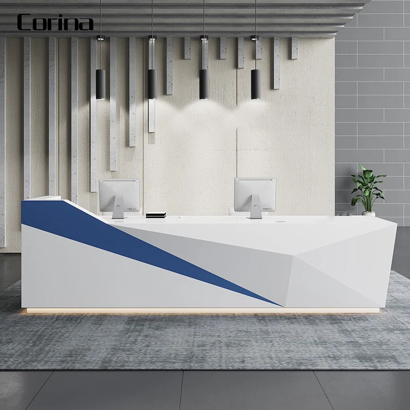 Modern Customized Reception Desk Design Melamine Table Acrylic Lacquer Counter Reception LED