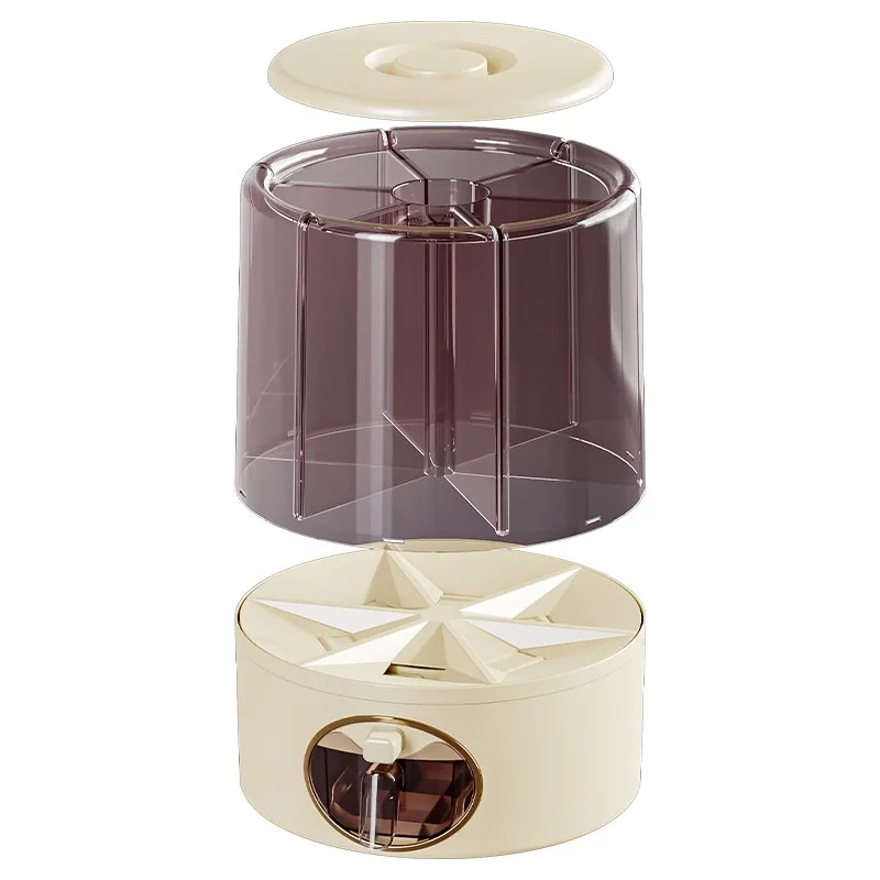 Factory Custom 6 Compartment Transparent Rice Dispenser Small Multigrain PP Storage Box Rotating Kitchen Case for Bag Use