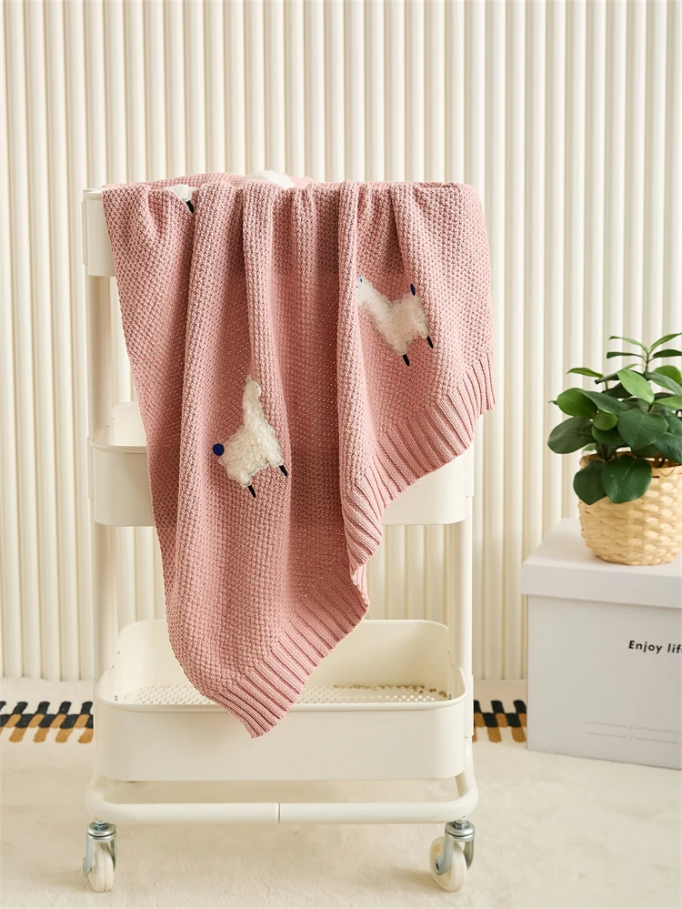 Super Cozy Cute  Sheep Jacquard Baby Knitted Throw Blanket For Children  and Newborn Baby  Blanket  SX manufacture