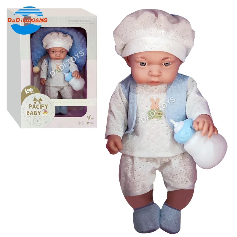 14 Inches Simulation Lifelike Realistic Infant Vinyl Boy Doll, Plastic Nipple Soother Accessory Doll Care Doll for Children
