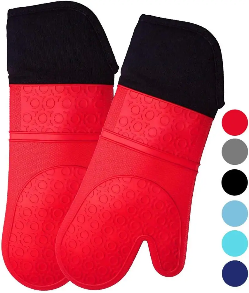 Customized Extra Long Professional Kitchen Cooking and Baking Silicone Oven Mitt Wholesale BBQ Gloves Silicone details