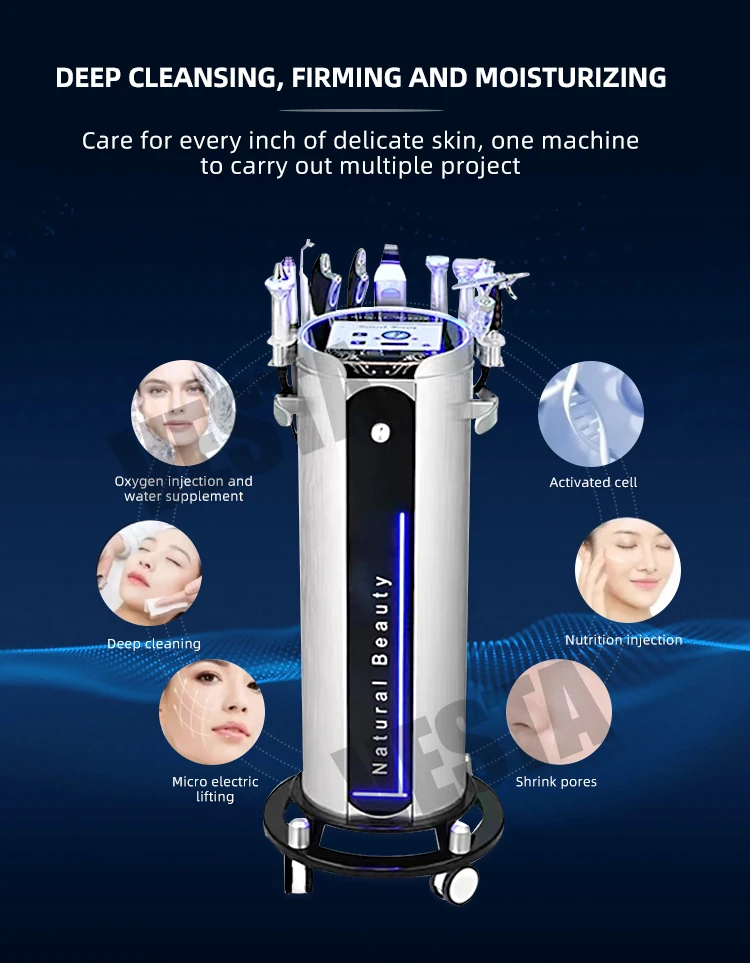 10 in 1 Multifunction Hydra Oxygen Peel Oxygen Dermabrasion Rf Aqua Skin Scrubber Salon Facial Machine