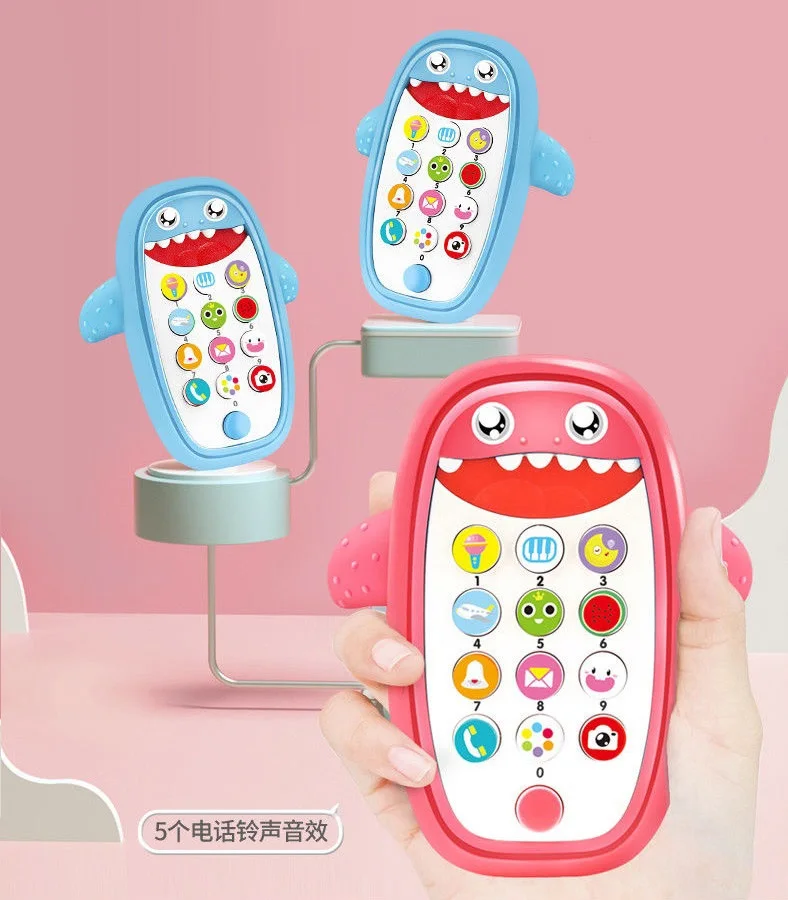 
 Милый мобильный телефон с изображением акулы музыка и легкая пластиковая кипяченая детская игрушка  