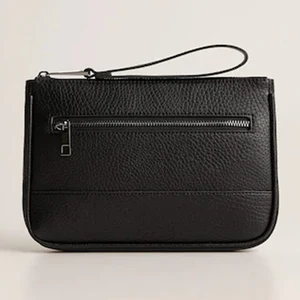 Custom Logo Black Pebble Leather Men's Wristlet Clutch Pouch Zipper Travel Toiletry Bag for Men