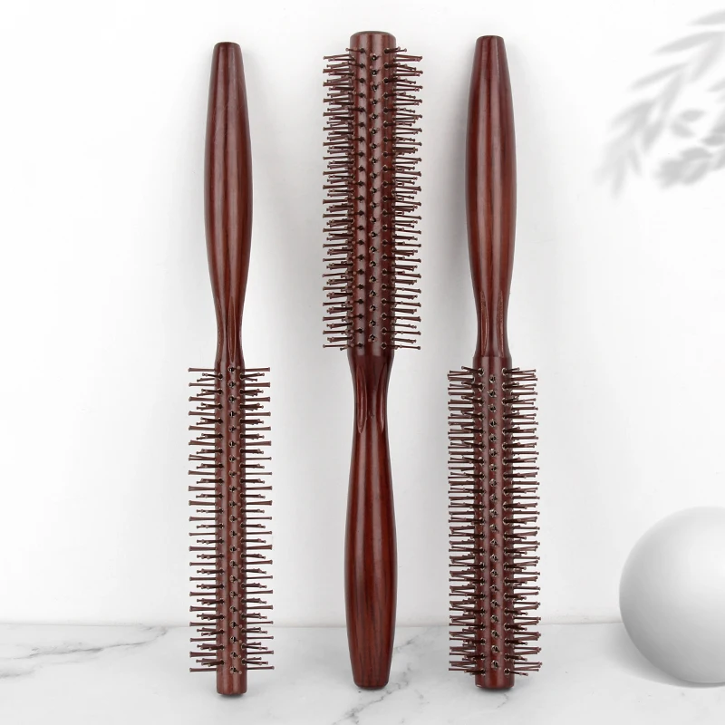Massage Curly Comb Home Styling Solid Wood Vintage Nylon Tooth Red Curly Cylindrical Roller Comb
