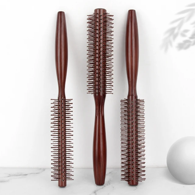 Massage curly comb home styling solid wood vintage nylon tooth red curly cylindrical comb