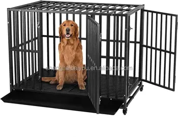 42 INCH Extra Large Heavy Duty Indestructible Indoor One Door High Anxiety Kennel with Wheels Removable Tray