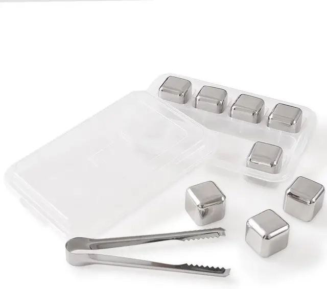 Stainless Steel Reusable Ice Cubes Stones,8PCS Ice Cubes Set with Head Tongs and Ice Cube Trays