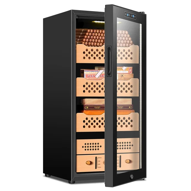 Spanish cedar wood cigar cabinet, compressor refrigeration large capacity constant temperature and humidity cigar cabinet