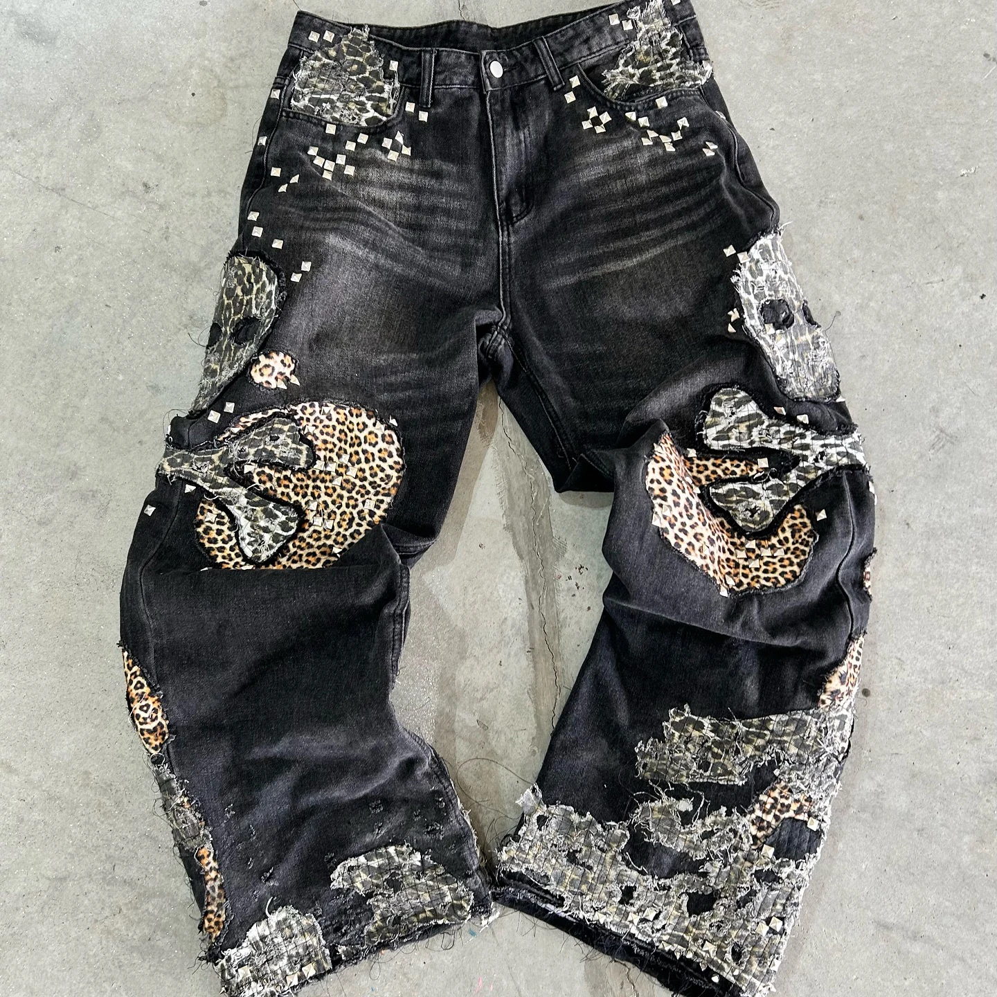 Salati Manufacturer Washed Stitching Spider Web Custom Denim Straight Leg Pants Baggy Jeans Man Men's Jeans Men