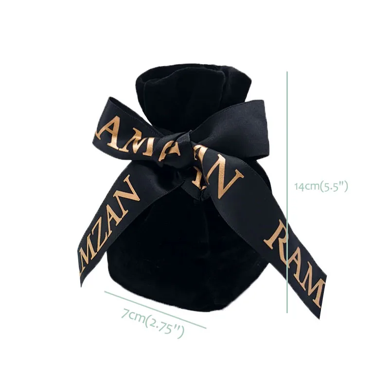 Custom Logo Square Bottom Black Jewelry Pouches Drawstring Velvet Dust Bags With Ribbon For